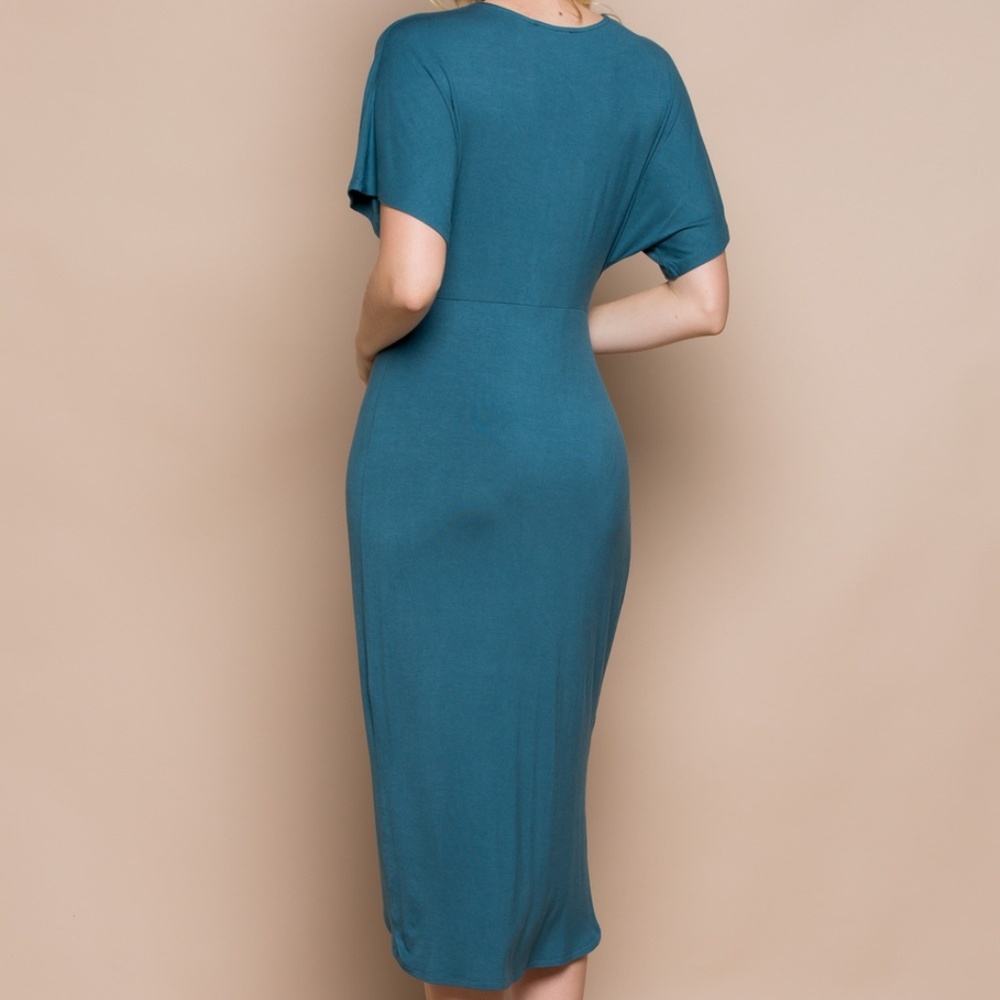 Teal Twisted Wrap Dress - Picture 6 of 7